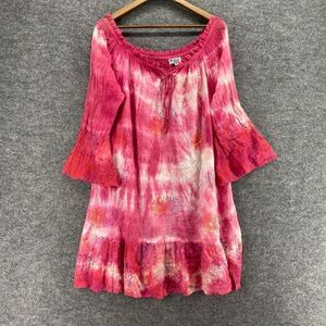 5/$45 Bella Sol Dress Women M Medium Pink Colorblock Shift Short Long Sleeve